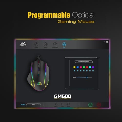 Ant Esports GM600 RGB Wired Gaming Mouse 7200 DPI Optical Sensor 6 Adjustable DPI Levels 7 Programmable Buttons HUANO 50M Click Switches 14 RGB Modes Ergonomic USB Mouse for PC Laptop Gaming & Office 5