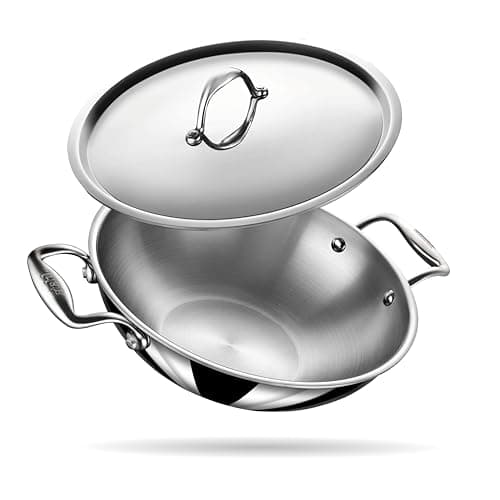 Stahl Artisan Triply 2.0 L, 22 cm Stainless Steel Kadhai with Lid, Kadai for Cooking, Stainless Steel Cookware Triply Kadai, Induction & Gas Stove Compatible