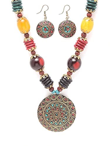 Shining Diva Fashion Latest Stylish Traditional Tibetan Pendant Necklace Jewellery Set for Women (13208s) (Style1) 5
