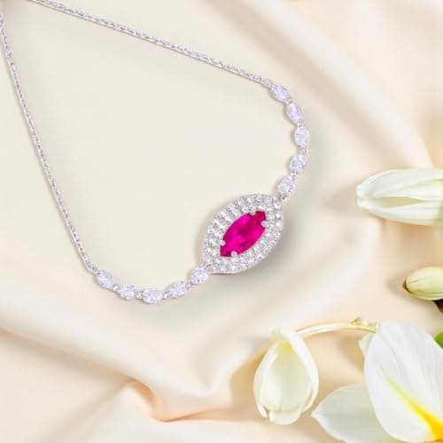 ACCESSHER Women's & Girls Silver Plated Magenta Marquise Crystal Adjustable Bracelet, Stylish Bangle Charm Chain Bracelet Gift For Birthday, Valentine's & Friendship 4