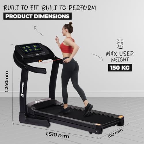 Durafit91™ Velox Pro 6 HP Peak BLDC Motor |Max User Weight 150 Kg|Hydraulic Foldable Treadmill|Running Surface:L -1350mm&W -500mm|25 Level Auto Incline|18 Km/Hr Max Speed|Bluetooth Speaker|Wynd app 2