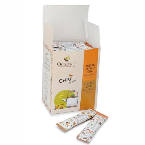 Octavius No Added Sugar Indian Masala Chai Premix 25 Sachets | Low Sugar Instant Beverage | Authentic Indian Spice Blend | 1-Minute Recipe Ready Mix | Convenient Single-Serve Pouches | Economy Value P 5