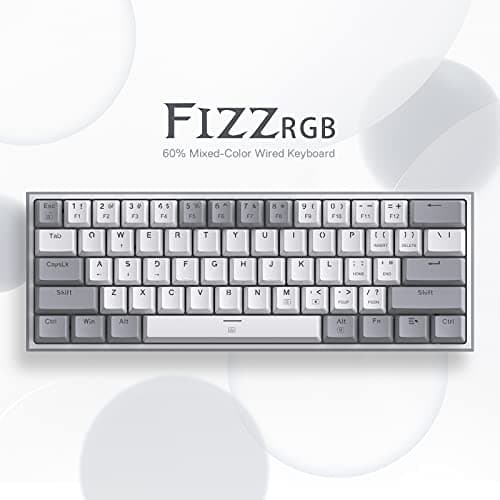 Redragon K617 Fizz 60% Wired RGB Gaming Keyboard, 61 Keys Compact Mechanical Keyboard w/White and Gr 3