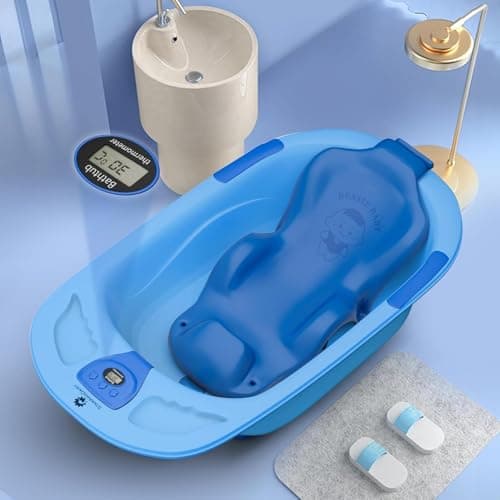 StarAndDaisy Baby Bath Tub for 0 to 5 Years/Bath Tub for Kids 0-3 Years/Infants Bathtub with Temperature Censor & Baby Bath Seat/Sling, Antislip Baby Bath Tub with Bath Chair (Light Blue)