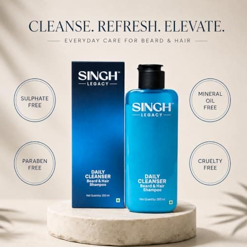 Singh Legacy Daily Cleanser Beard & Hair Shampoo, with Bhringraj, Moringa Oil & Green Tea Extract, 200 ml 3