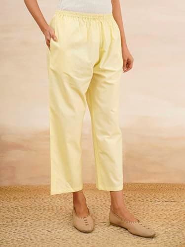 Women?s Cotton Ankle Length Pants | Solid Straight Fit | Soft & Breathable Casual Bottom Yellow 4