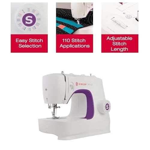 SINGER M3500 Lightweight & Portable Sewing Machine with Accessory Kit | 110 Stitch Applications, LED Light & 1-step Buttonhole | Great for Quilting, Crafts & Mending 3