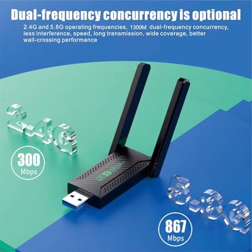 Tobo USB WiFi Adapter,1300Mbps WiFi USB 3.0 Dual Band 5G/2.4G Wireless Network Adapter for Desktop Laptop PC, Dual 2dBi Antennas, Supports Windows 10/8.1/8/7/Vista. TD-1386WA, Black 3