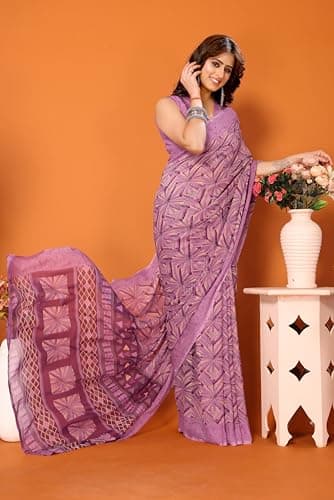Yashika Women's Trendy Georgette Purple Color Saree with Blouse Material(BABLI PURPLE) 2