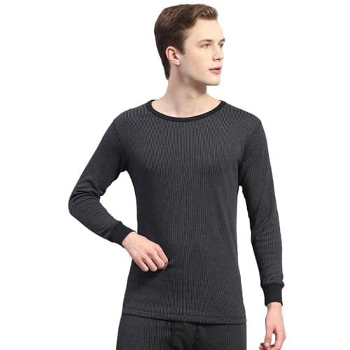 Monte Carlo Mens Solid Black Round Neck Full Sleeve Thermal Vest (6240BM5BL-0-36)