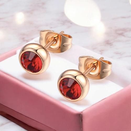 Nilu's Collection Daily Use, Light Weight Small Stud Earrings| Perfect for Baby Girls, Office Goers (Colour: Rose Gold, Red) 5