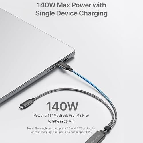 eller santé® 1.5M 140W Nylon Braided Type-C to Dual Type-C Data Cable, 480Mbps High-Speed Data Transfer Compatible with iPhone 17,16 & 15, Galaxy S25, S24, S23, Tablet, Laptop-Black 4