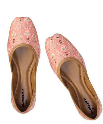 CatBird Women's Pastel Red Sequin Emboidery Punjabi Juttis 8 UK