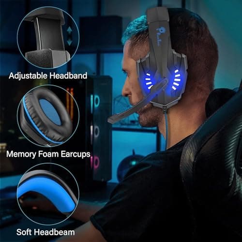 PunnkFunnk BattleKiller Gaming Headset Multi-Platform Compatible with PS4, Xbox One, PC, Nintendo Switch, Mobile, 50mm Surround Sound, Noise-Canceling Mic, LED Lights(Black) 4