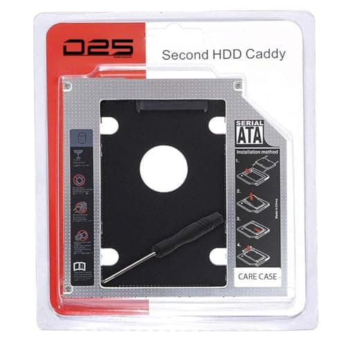 D25® Universal 12.7mm SATA to SATA 2nd SSD HDD Hard Drive Caddy Adapter Tray Enclosures Compatible with DELL, HP, Lenovo ThinkPad, ACER Gateway, ASUS, Sony, Samsung, MSI, Laptop (for SSD and HDD)