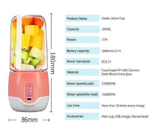 SHREE HANS FASHION Smart Portable Electric USB Juice Maker Bottle Blender Grinder Mixer - USB Rechargeable Mini Juicer Blender for Smoothies and Shakes with 4 Blades 4
