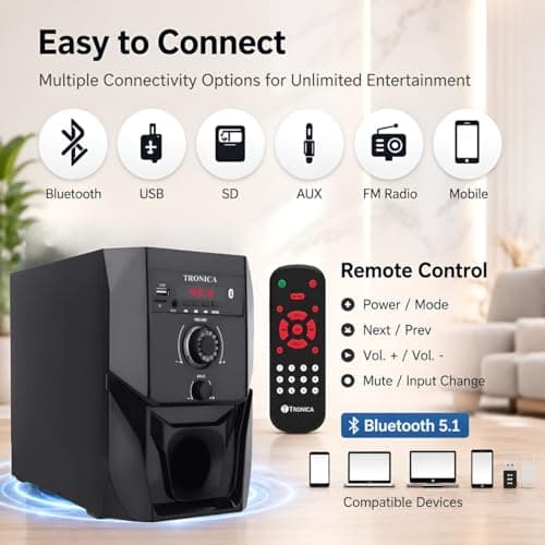 TRONICA Super King 5.1 40Watt |Bluetooth Home Theater System |Multimedia Speaker with Subwoofer| Deep Bass Sound System for TV, Laptop & Phone | Movies & Gaming | USB, FM, AUX & Remote Control 5