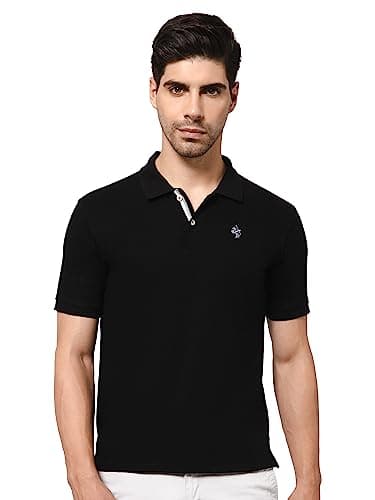 Cantabil Men's Cotton Blend Solid Polo Neck T-Shirt (Regular Fit) Black
