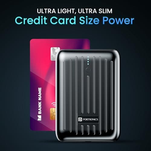 Portronics Zapcell 10k 10000mAh 22.5W Pocket Size Nano Powerbank with Compact and Light Weight Design,Type C PD Output/Input, Mach USB-A Output,Power Delivery,Quick Charge for iPhone, Androids(Black) 2