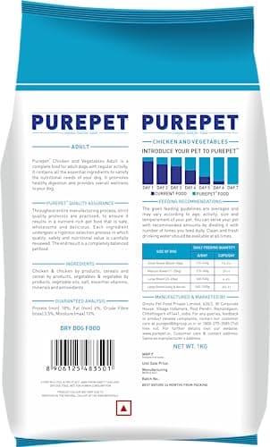 Purepet Chicken & Veg Adult Dog Food, 1 kg, Kibble (Pack of 2) 2