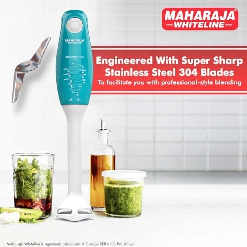 Maharaja Whiteline Speedmix Plus Hand Blender with Stainless Steel Blades | Long Lasting Performance with 175 Watts Motor | Detachable Plastic Foot | 2 Year warranty (Turquoise Blue & White) 3