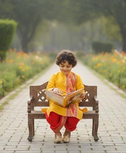 Boys Jamdani Kurta Punjabi and Dupion Silk Dhoti Set | Pure Cotton Kurta with Woven Design | 2–14 Years Kids| Festival, Party & Wedding Outfit | Colour Options | 2 Pocket (YELLOW, 6-7 YEAR) 4