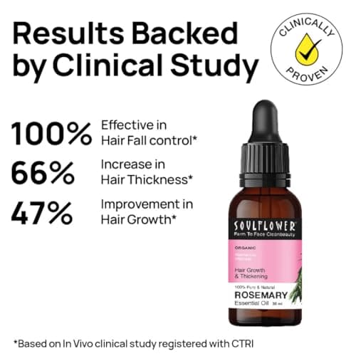 Soulflower Rosemary Essential Oil for Hair Growth, Hair Fall Control, Nourishment & Strengthening, Skin Care| Clinically Tested and Ecocert Certified Organic 100% Pure & Natural Undiluted, 30ml 2