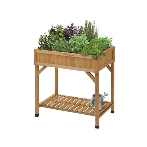 VegTrug Wooden Raised Garden Bed Planter Stand with Bottom Shelf | 8 Pocket Elevated Herb & Vegetable Plant Box for Balcony, Terrace, Patio & Indoor Outdoor Gardening | Rectangular - Natural Color