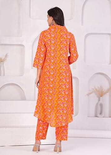 TANISHA Women Co-Ord Set Kurta with Pant Set Outdoor Outfits Wear, 701, (X-Large, Orange) 3