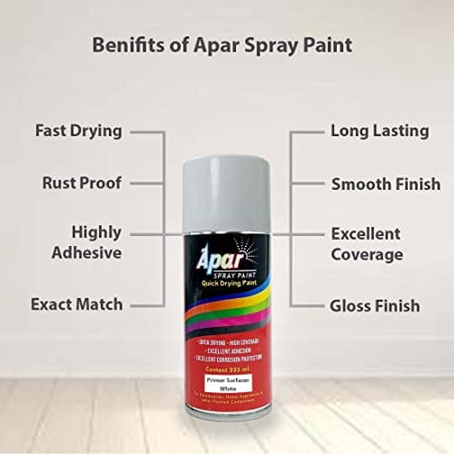 APAR Spray paint Primer Surfacer White -225 ml (Pack of 1), For Car, Bike,Scooty, Cycle, Wood, Plastics and Metal Items, Furnitures and industrial parts 4