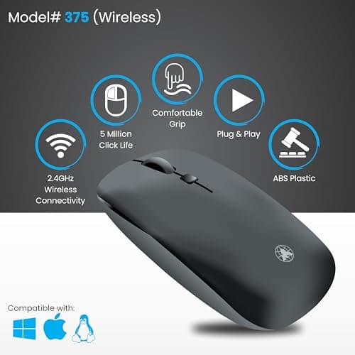ProDot WM-375 Plug & Play Ergonomic Wireless Mouse I Adjustable DPI Optical Sensor 1000-1600 I 5M Key Press Life & Clickable Scroll Wheel I 2 Year Warranty I Compatible with Windows, iOS, Linux 2