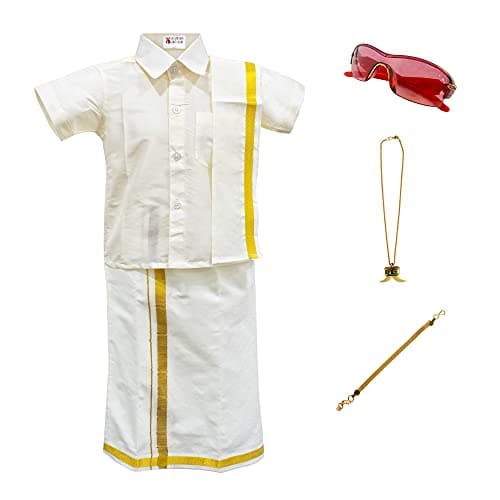 AMIRTHA FASHION Boys Traditional Dhoti & Shirts SET WITH ACCESSORIES (CREAM WHITE, 6-12 Months)