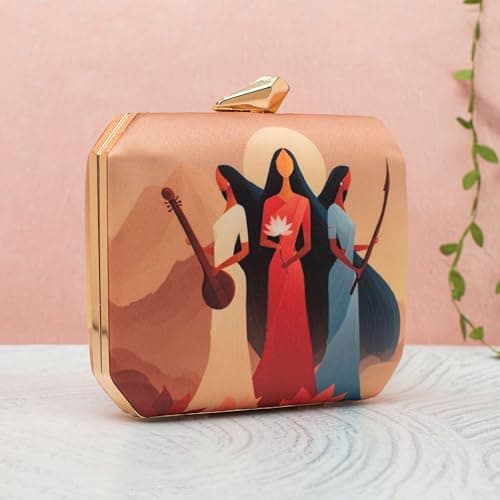 Artklim Divine Feminine Art Printed Clutch Bag for Women – Designer Evening Handbag with Detachable Chain for Wedding, Party & Festive Occasions 4