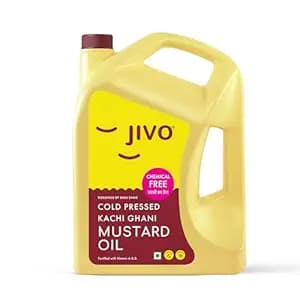 Jivo Premium Cold Pressed Kachi Ghani Mustard Oil, 5 Litre | Contains Omega-3 (ALA) and Vitamin E | Ideal for Cooking, Frying, Pickling & Daily Use |