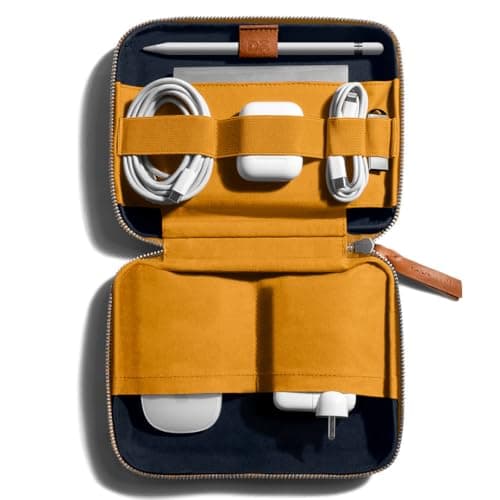 DailyObjects Canvas Large Travel Digital Accessories Storage Bag | Stylish Portable Gadget Organizer Case | Essential | Zippered Tech Kit Organizer Pouch - Yellow