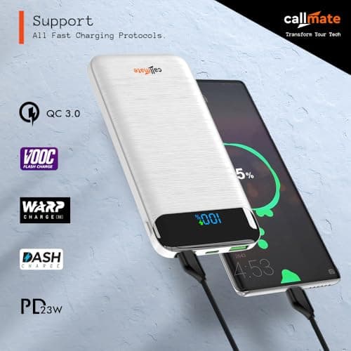 CALLMATE Chargemaster 100 Fast Charing 10000mAh Power Bank, 23W (2X QC3.0 USB Output & Type C PD), Power Delivery, Quick Charge for iPhone, Android & Other Devices (Lithium Polymer) (White) 3