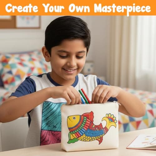 Asian Hobby Crafts Ethnic Art & Craft Painting Kit On Fabric | Learn 3 Traditional Indian Art Forms – Madhubani, Gond & Pichwai Printed | Creative Educational DIY Craft Set for Boys & Girls | Cultural 5