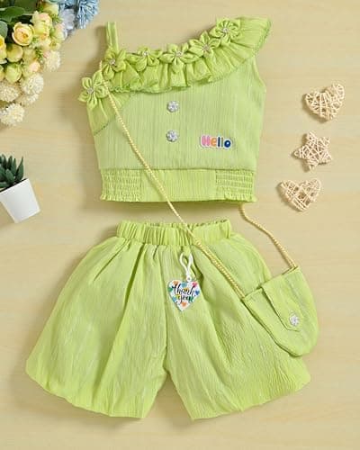 STYLO DRESSES Trandy Girls' Ruffle Top & Shorts Set (Mint Green, 12-18 Months) 2