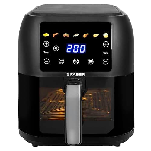 Faber 8 L 1700W Digital Air Fryer | Fry, Bake, Roast | 85% Less Oil, 200°C Swirl Heating Technology | 7-Preset Menu, Touch Control Interface, View Window, Auto Shut-Off | Black