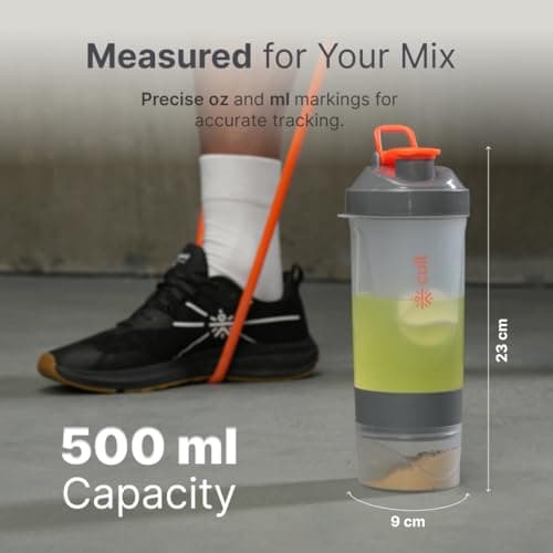 CULT Spider Shaker Bottle 500ml – 3 Compartment Protein Shaker with Blender Ball | Leakproof, BPA-Free, Durable Gym Shaker for Smooth Shakes, Pre-Workout & Supplements Orange 4