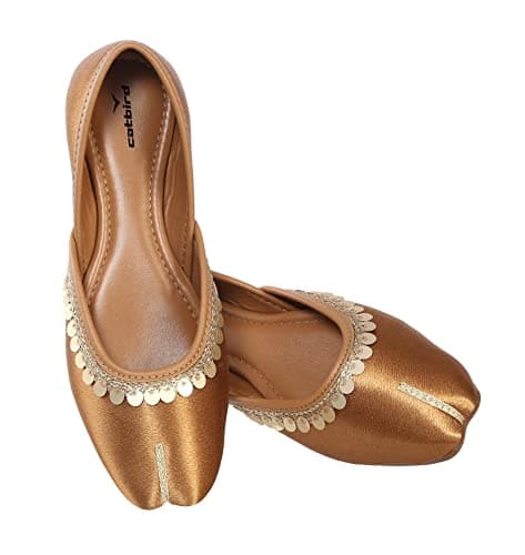 CatBird Women’s Designer Jutti with Embellished Border | Soft Cushioned Ethnic Mojari | Lightweight Slip-On Traditional Footwear | Festive 5 UK Tan 4
