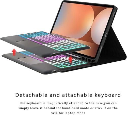 JUQITECH Keyboard Case Compatible with Samsung Galaxy Tab S10 Plus/S9 Plus/S9 FE Plus/S8 Plus/S7 Plus/S7 FE 12.4 Inch, Backlit Smart Touchpad 3