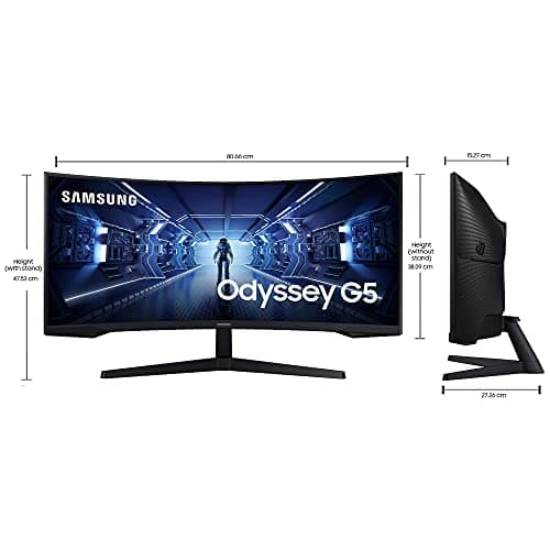 Samsung 34"(86.42cm) Odyssey G5 Curved Gaming Monitor|WQHD 3440 x 1440|1000R|165Hz|1ms|21:9|Wall Mountable|FreeSync Premium|Ports-DP, HDMI, Headphone|DP Cable|Eye-Saver|LC34G55TWWWXXL|Black 5