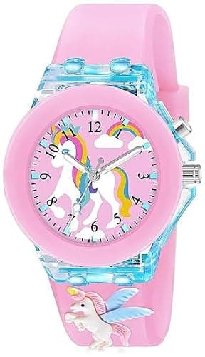 Acnos Analog Kids Multicolour Pink 2 Pieces Unicorn Premium Rubber Watch Gift Set for Watch Bracelet Gift for Daughter Gift for Birthday Luxury Gifting for Her Water Resistant 3