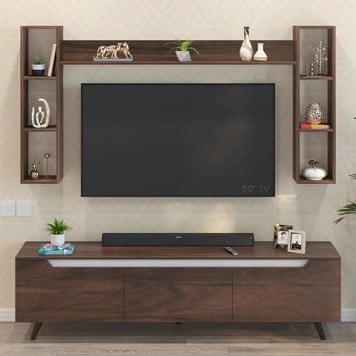 BLUEWUD Blesky Miltra TV Unit Multipurpose Combo, TV Stand with top shelf for Decor Display, TV Entertainment Unit with Handleless doors, for Living Room, Home (DIY- Brown Maple) (Blesky Miltra Combo) 3
