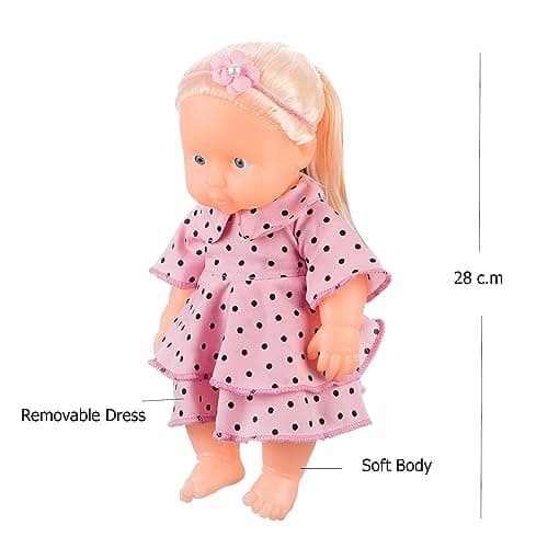 EL FIGO Real Looking Soft Doll for Kids - Toy for Kids in Pink Dress with Hair Rotatable Arms & Legs (28 c.m Height) 4