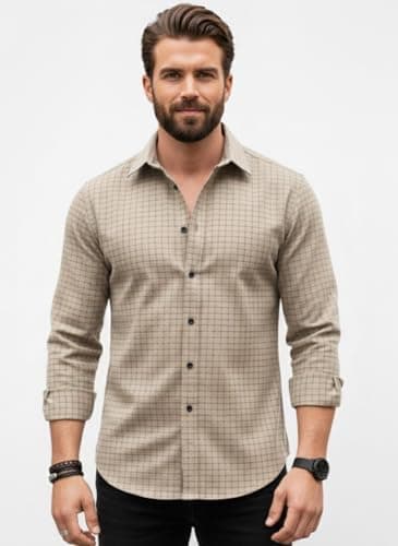 Amazon Brand - INKAST Men's Regular Fit Button Down Dress Shirts Textured Long Sleeve Casual Hawaiian Shirt 4