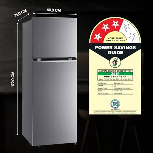 LG Smart Choice, 343 L, 3 Star, Frost-Free Smart Inverter Double Door Refrigerator (GL-S382SDSX, Dazzle Steel, Convertible with Express Freeze) 5