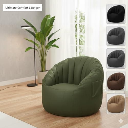 Premium Lounge Bean Bag Sofa Pattern with Footrest & Pillow-(Olive Green) | Ultra-Comfort | Bean Bag with Side Pocket (Cover Only Without Beans) 5XL-Size 5