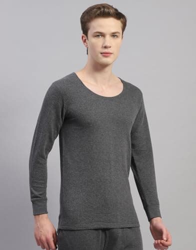 Monte Carlo Mens Grey Solid Cotton Blend Round Neck Full Sleeve Thermal Vest (6230M1CH-0-40) 3
